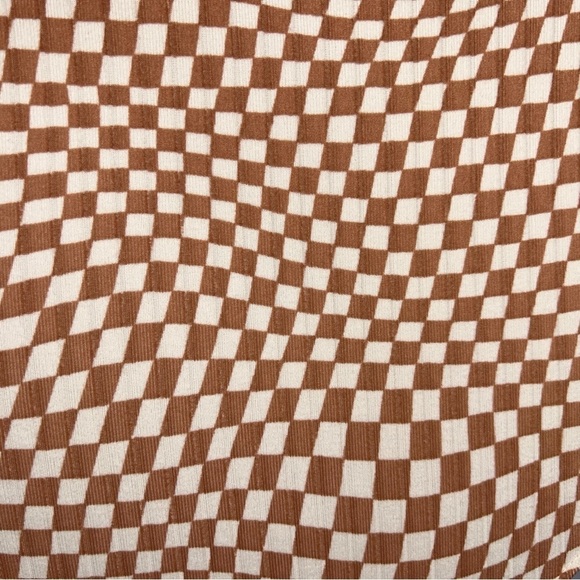 XS Y2K RUE21 CHECKERED BEIGE WHITE BODYSUIT LONG SLEEVE STRETCH - Picture 11 of 13